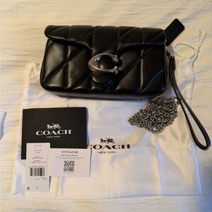 Coach Tabby 19 Black Quilted Wristlet with Silver Chain